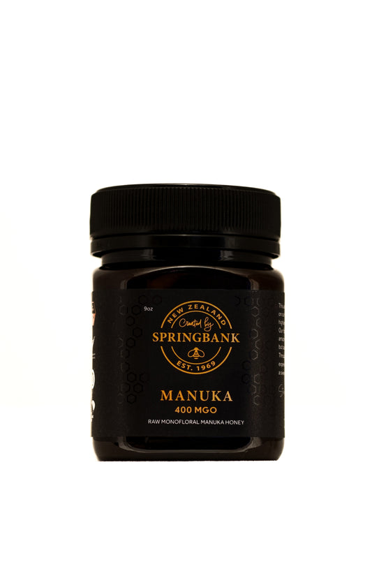 400 MGO Manuka Honey 9oz Square Jar - Springbank Honey